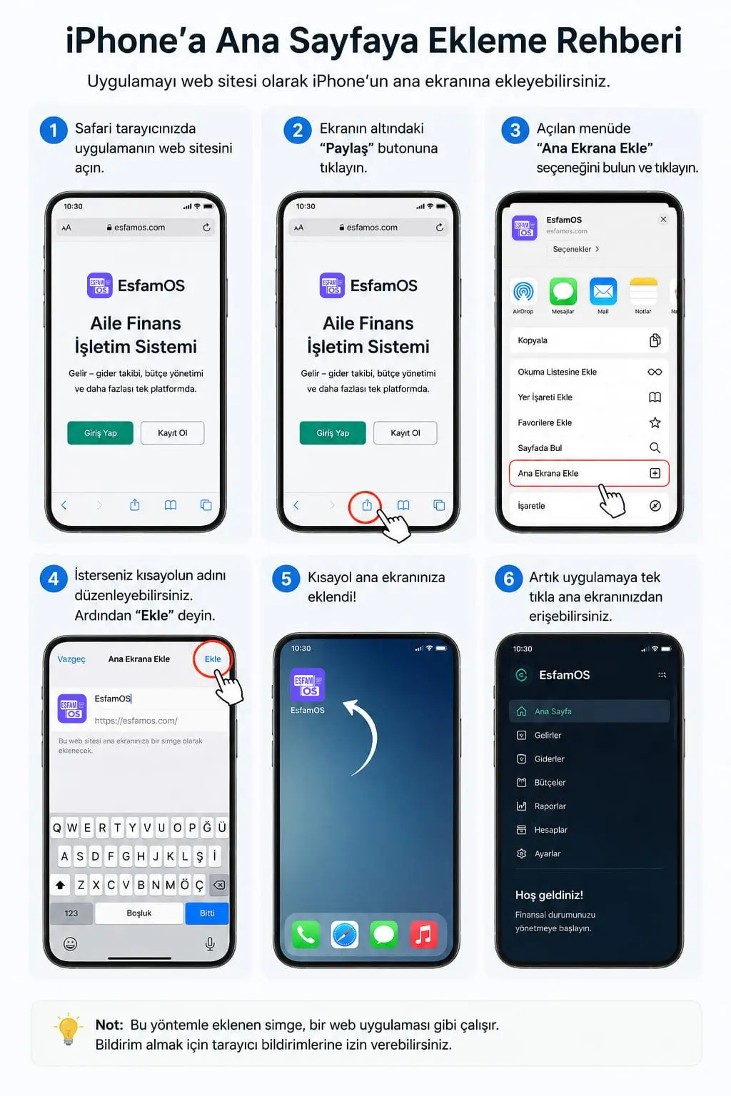 iPhone'a ekleme adımları